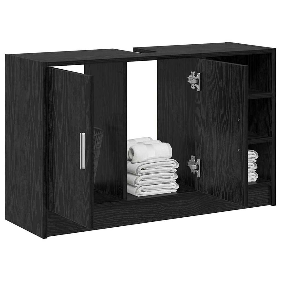 Badkamerkast met plank Zwart Eiken 90 x 29 x 55 cm Bewerkt hout