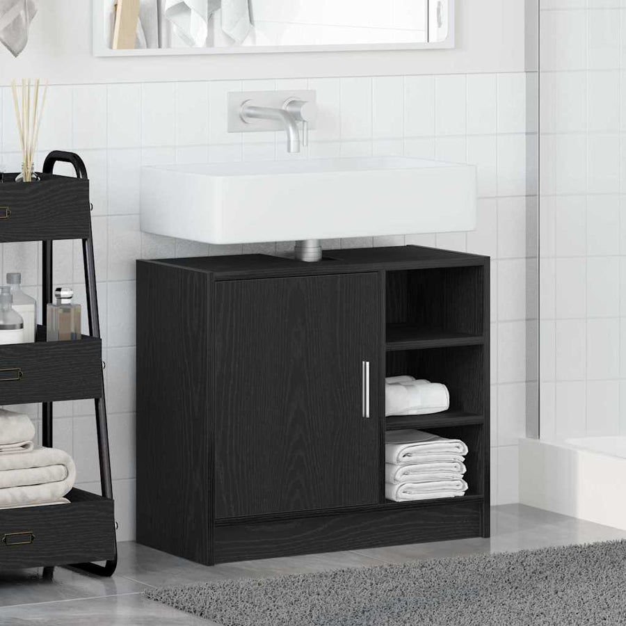 Badkamerkast met plank Zwart Eiken 63 x 29 x 55 cm Bewerkt hout