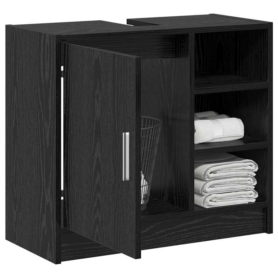 Badkamerkast met plank Zwart Eiken 63 x 29 x 55 cm Bewerkt hout