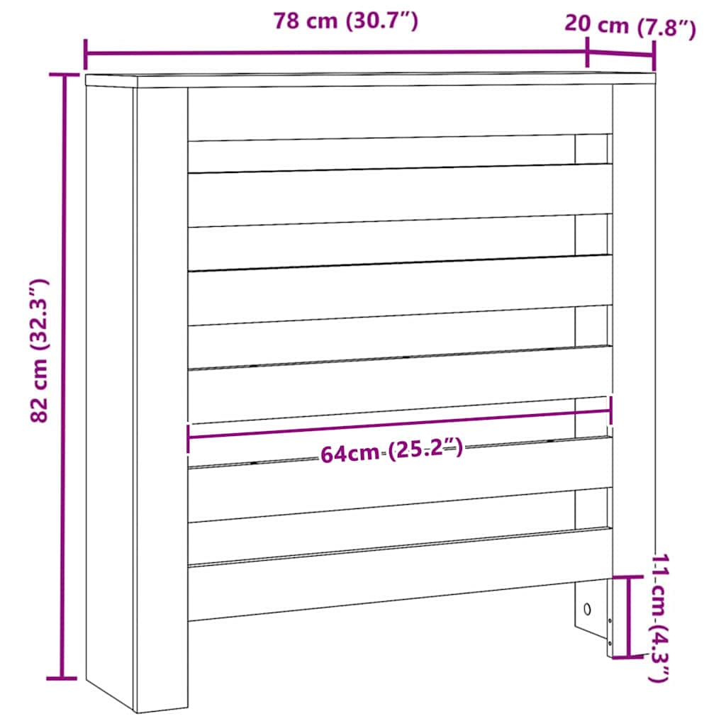 Radiatorafdekking Zwart Eiken 78 x 20 x 82 cm Bewerkt hout