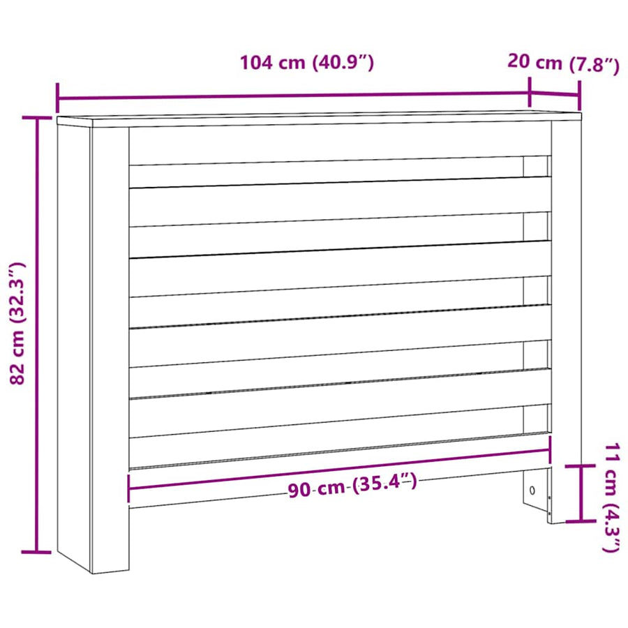Radiatorafdekking Zwart Eiken 104 x 20 x 82 cm Bewerkt hout