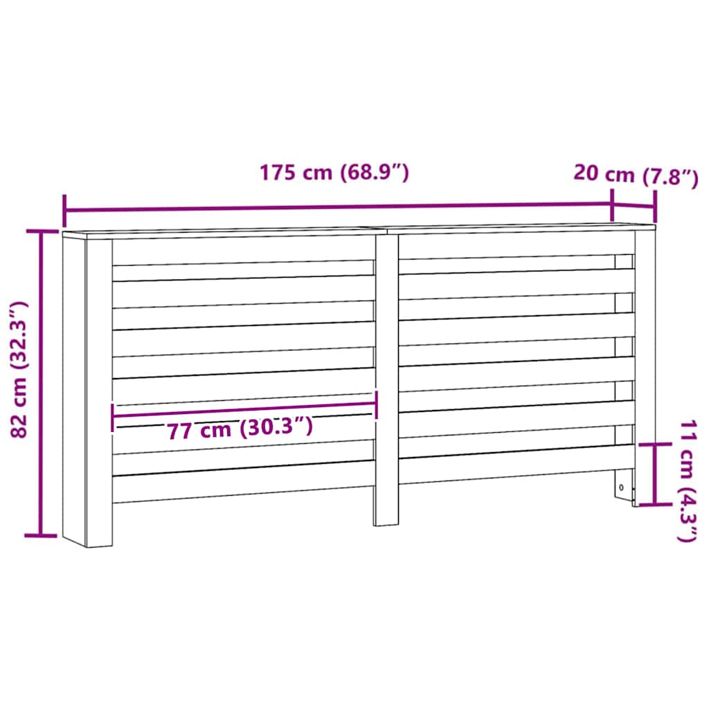 Radiatorafdekking Zwart Eiken 175 x 20 x 82 cm Bewerkt hout