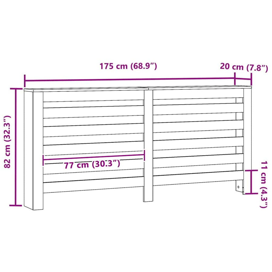 Radiatorafdekking Zwart Eiken 175 x 20 x 82 cm Bewerkt hout