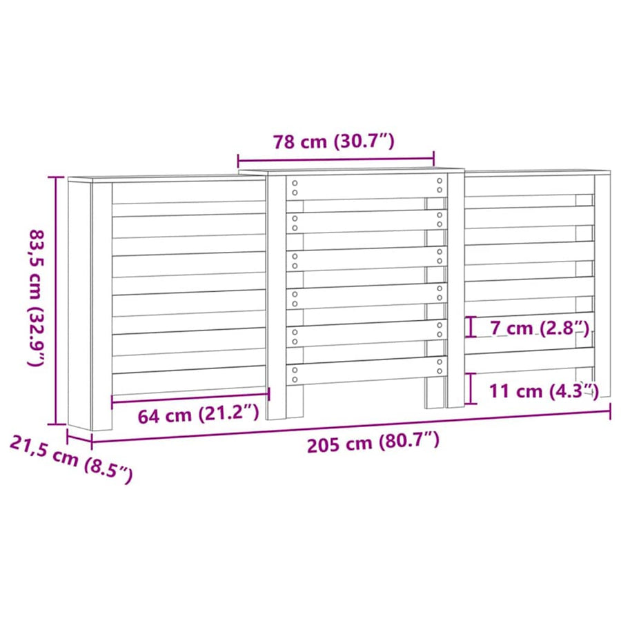 Radiatorafdekking Zwart Eiken 205 x 21,5 x 83,5 cm Bewerkt hout