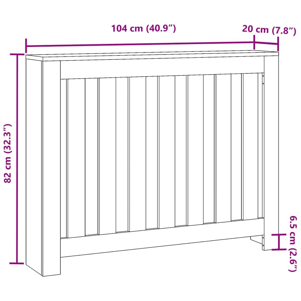 Radiatorafdekking Zwart Eiken 104 x 20 x 82 cm Bewerkt hout