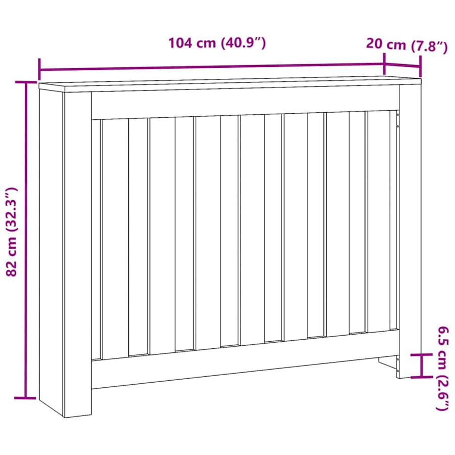 Radiatorafdekking Zwart Eiken 104 x 20 x 82 cm Bewerkt hout