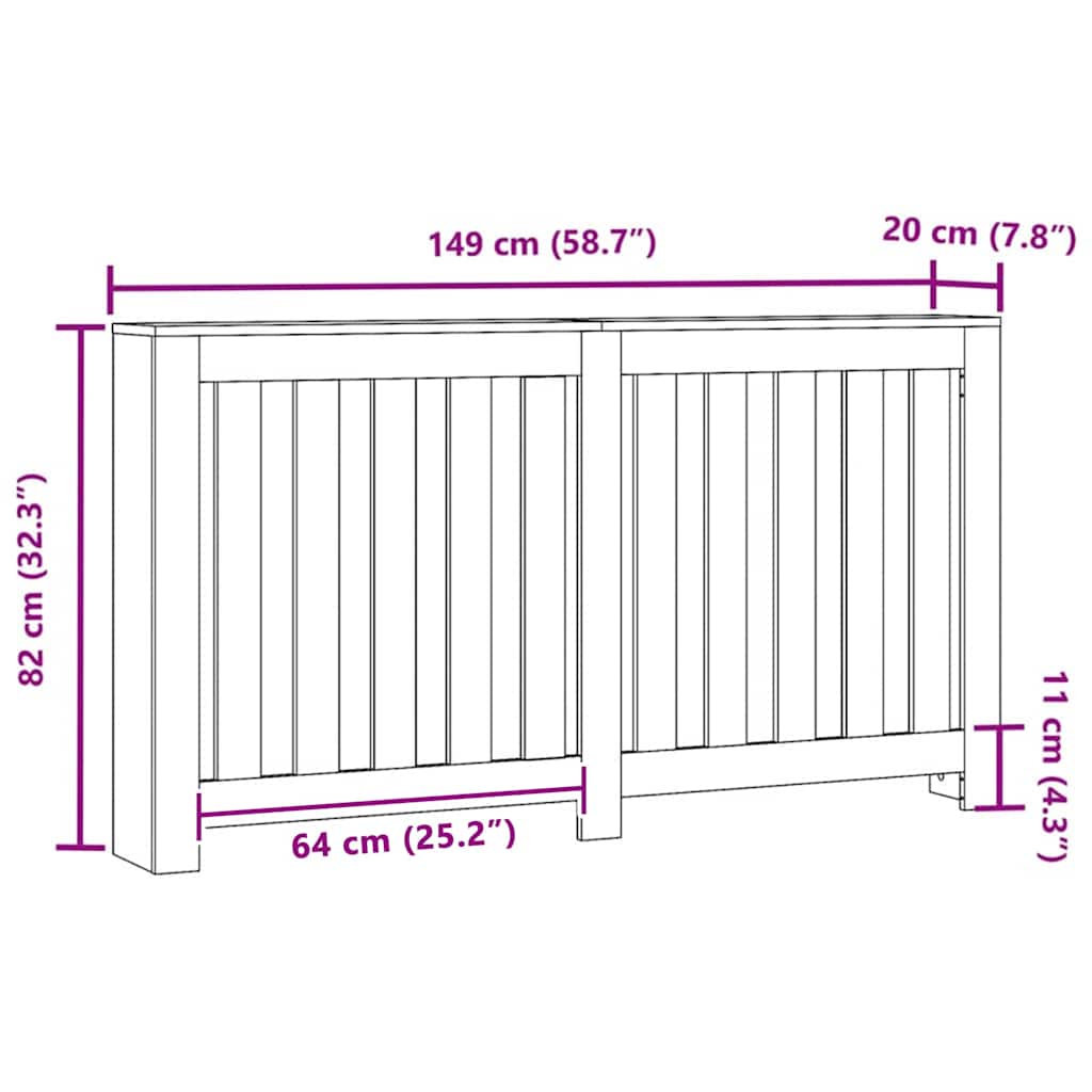 Radiatorafdekking Zwart Eiken 149 x 20 x 82 cm Bewerkt hout