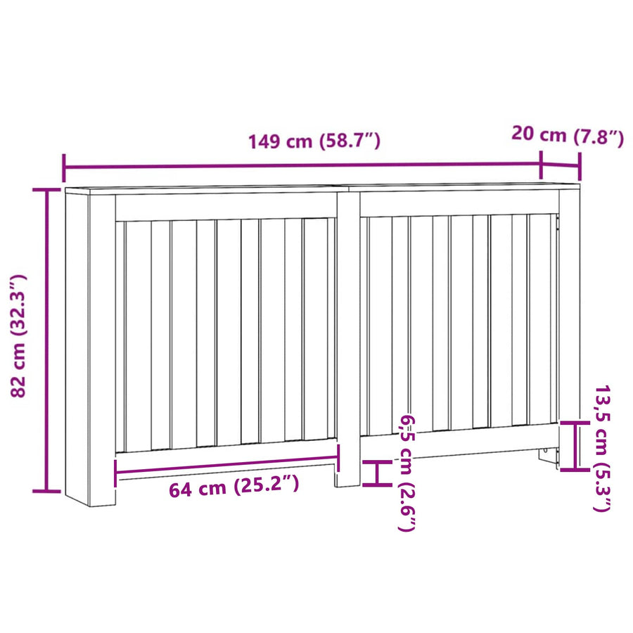 Radiatorafdekking Zwart Eiken 149 x 20 x 82 cm Bewerkt hout