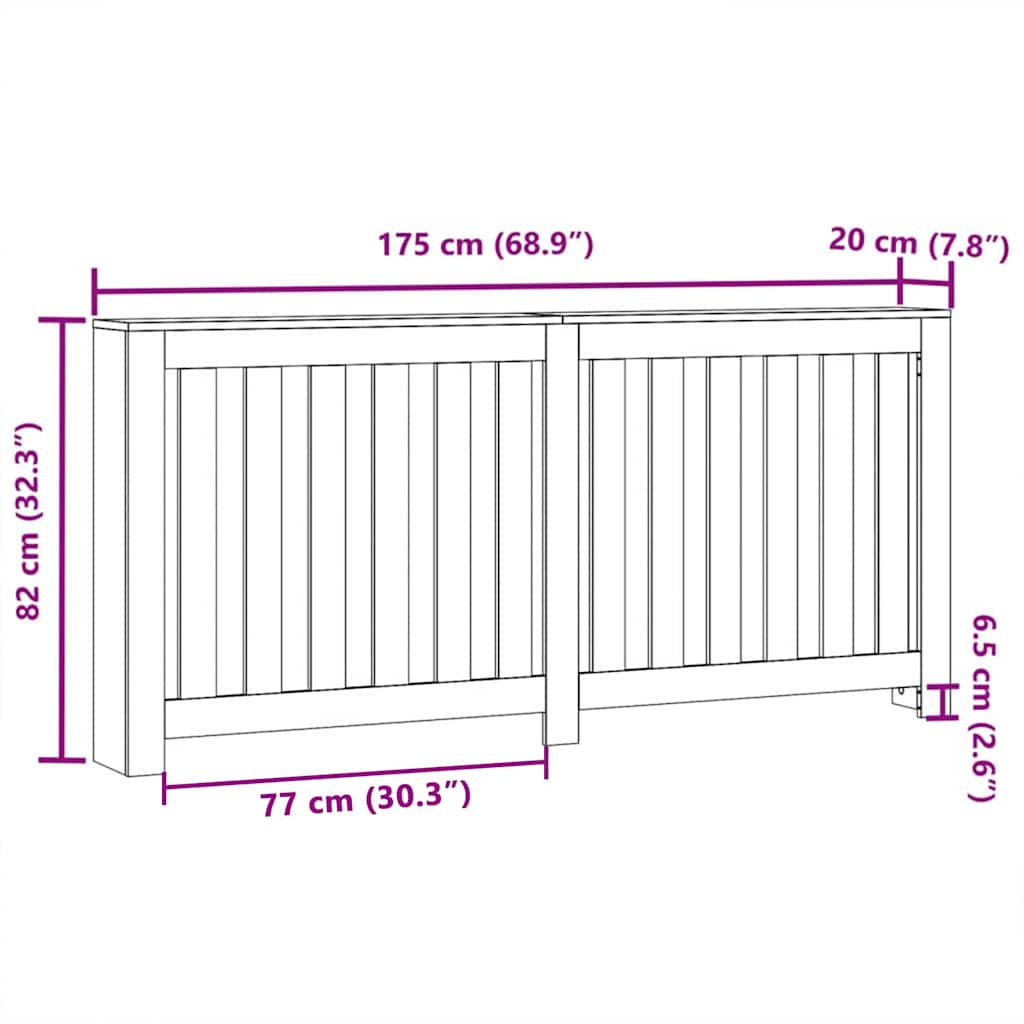 Radiatorafdekking Zwart Eiken 175 x 20 x 82 cm Bewerkt hout