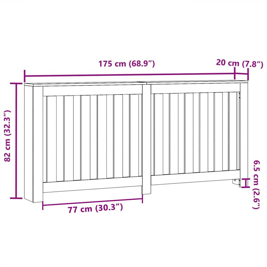 Radiatorafdekking Zwart Eiken 175 x 20 x 82 cm Bewerkt hout