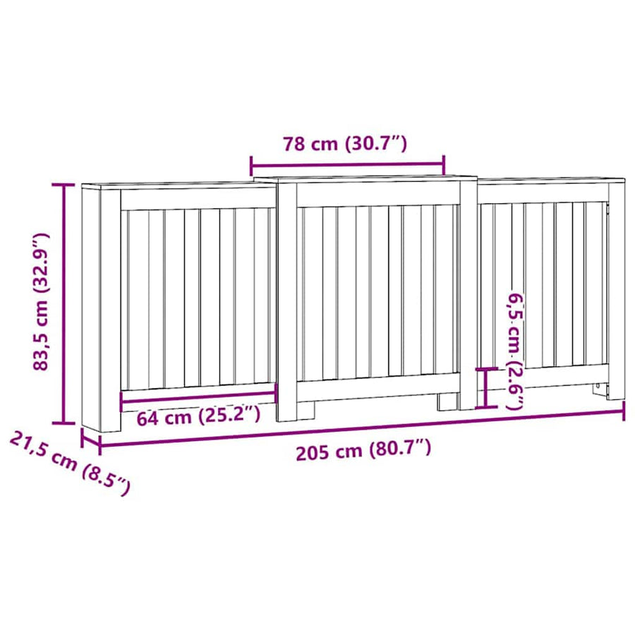 Radiatorafdekking Zwart Eiken 205 x 21,5 x 83,5 cm Bewerkt hout