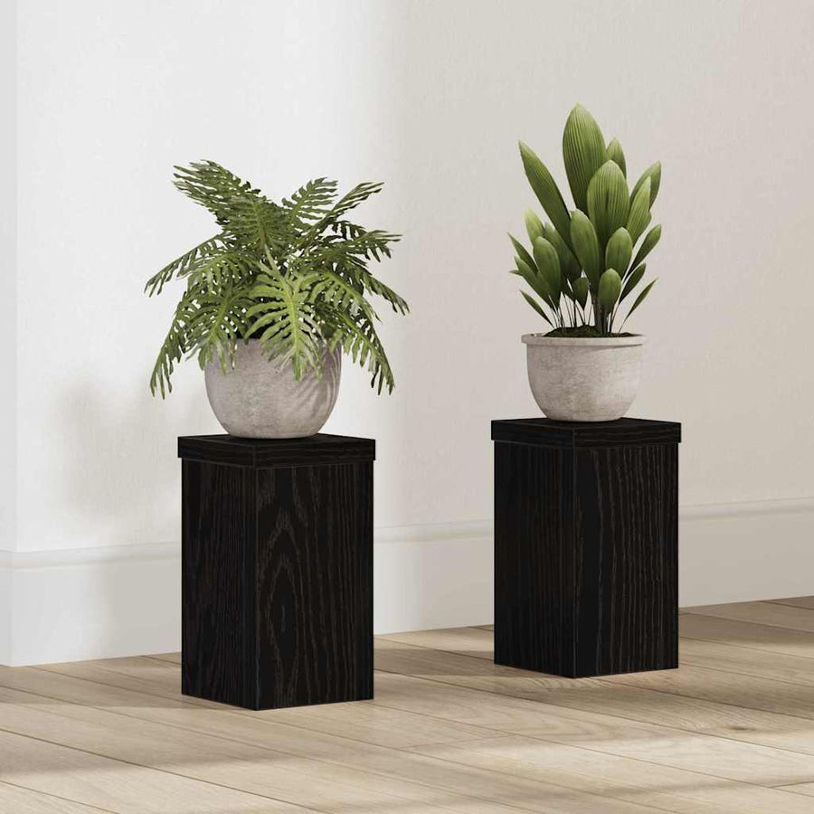 Plantenstandaard 2 pcs Zwart Eiken 10 x 10 x 18 cm Bewerkt hout