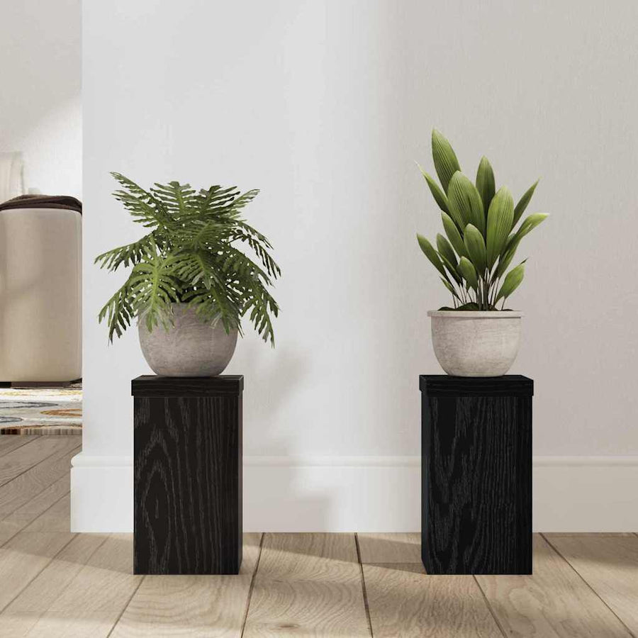 Plantenstandaard 2 pcs Zwart Eiken 10 x 10 x 18 cm Bewerkt hout