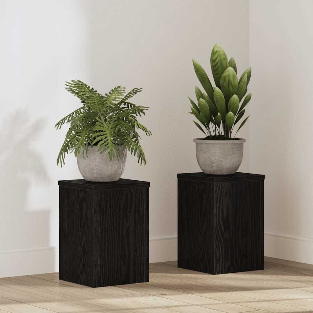 Plantenstandaard 2 pcs Zwart Eiken 20 x 20 x 30 cm Bewerkt hout
