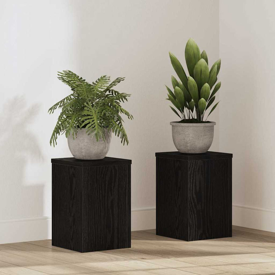 Plantenstandaard 2 pcs Zwart Eiken 20 x 20 x 30 cm Bewerkt hout