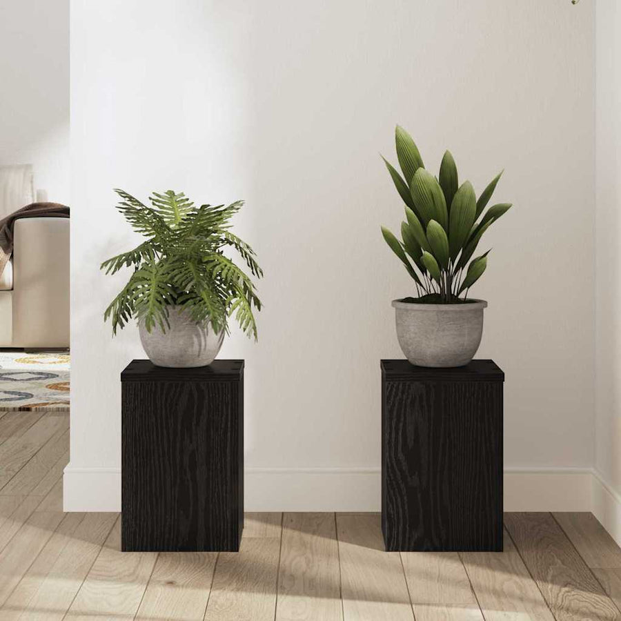 Plantenstandaard 2 pcs Zwart Eiken 20 x 20 x 30 cm Bewerkt hout