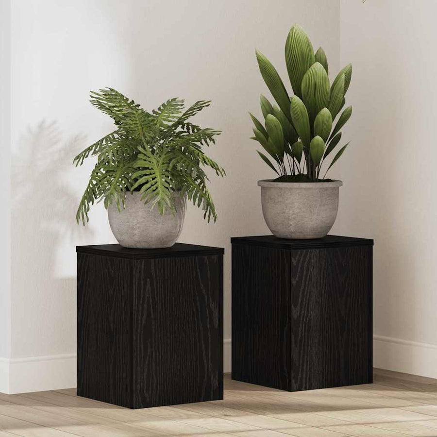 Plantenstandaard 2 pcs Zwart Eiken 25 x 25 x 35 cm Bewerkt hout