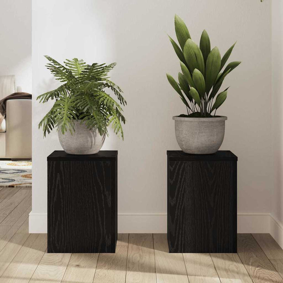 Plantenstandaard 2 pcs Zwart Eiken 25 x 25 x 35 cm Bewerkt hout