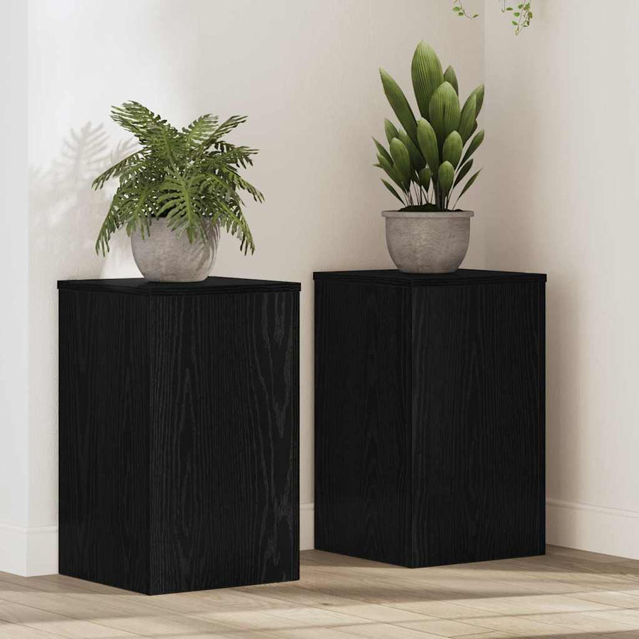 Plantenstandaard 2 pcs Zwart Eiken 30 x 30 x 50 cm Bewerkt hout