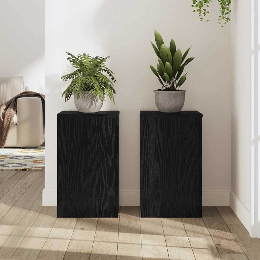 Plantenstandaard 2 pcs Zwart Eiken 30 x 30 x 50 cm Bewerkt hout