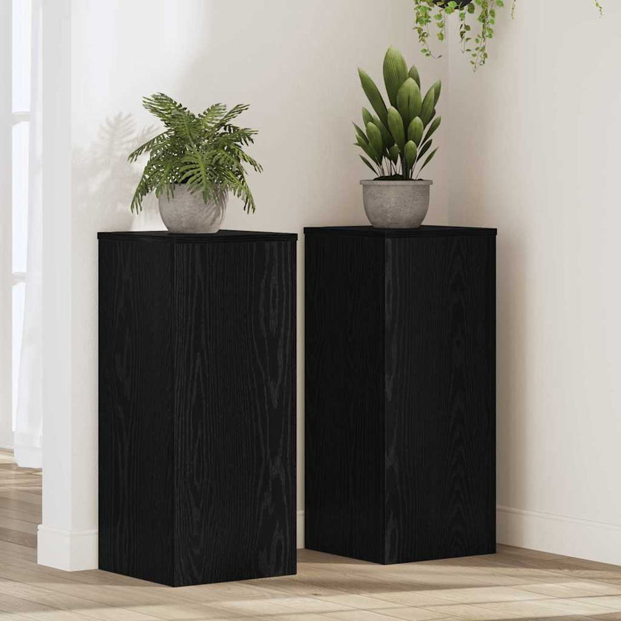 Plantenstandaard 2 pcs Zwart Eiken 30 x 30 x 70 cm Bewerkt hout