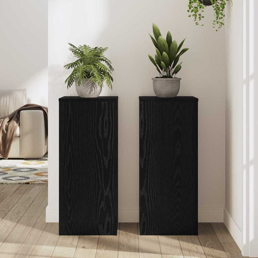Plantenstandaard 2 pcs Zwart Eiken 30 x 30 x 70 cm Bewerkt hout