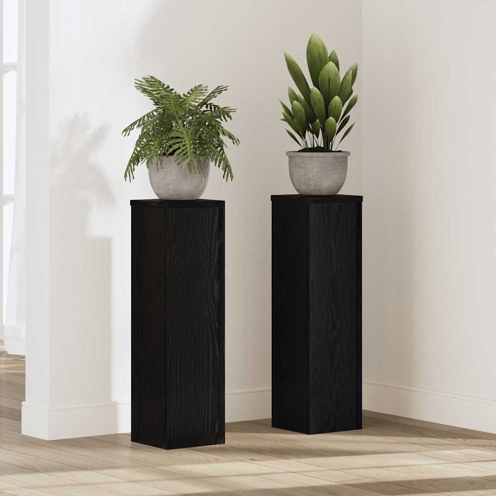 Plantenstandaard 2 pcs Zwart Eiken 17 x 17 x 60 cm Bewerkt hout