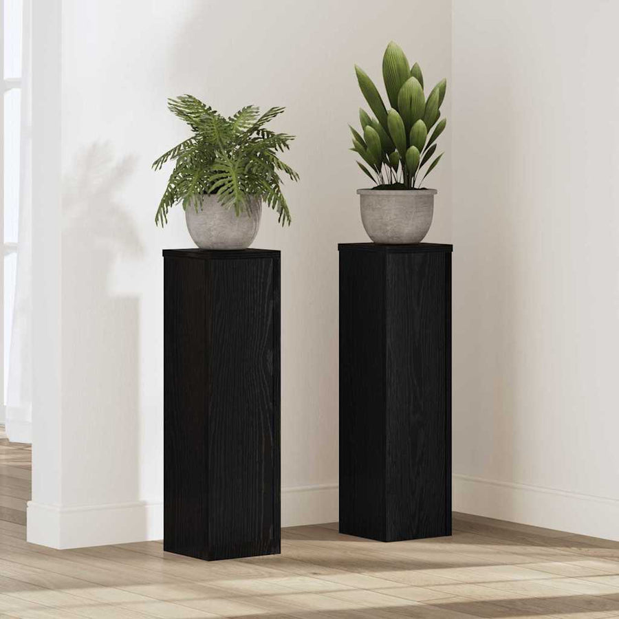 Plantenstandaard 2 pcs Zwart Eiken 17 x 17 x 60 cm Bewerkt hout