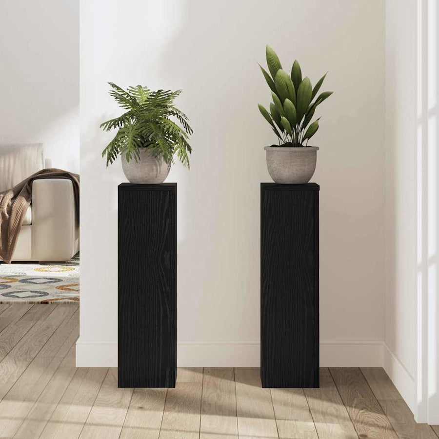 Plantenstandaard 2 pcs Zwart Eiken 17 x 17 x 60 cm Bewerkt hout