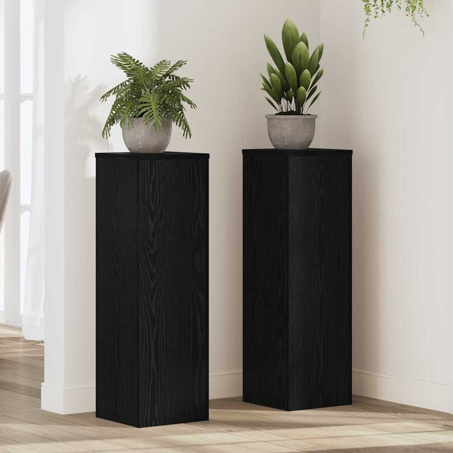 Plantenstandaard 2 pcs Zwart Eiken 25 x 25 x 80 cm Bewerkt hout