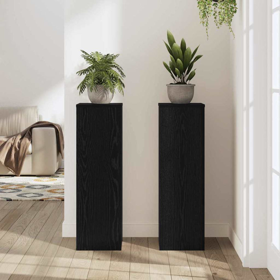 Plantenstandaard 2 pcs Zwart Eiken 25 x 25 x 80 cm Bewerkt hout