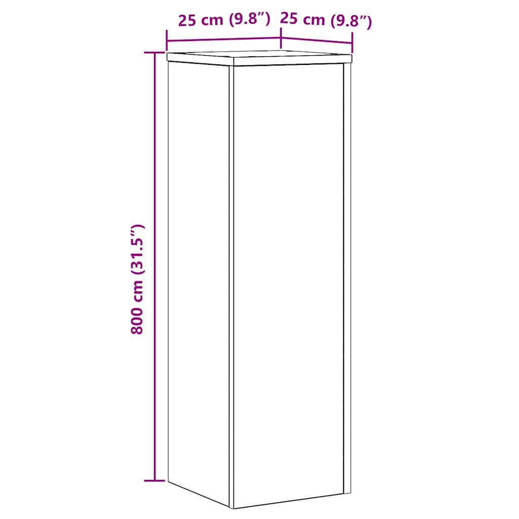 Plantenstandaard 2 pcs Zwart Eiken 25 x 25 x 80 cm Bewerkt hout