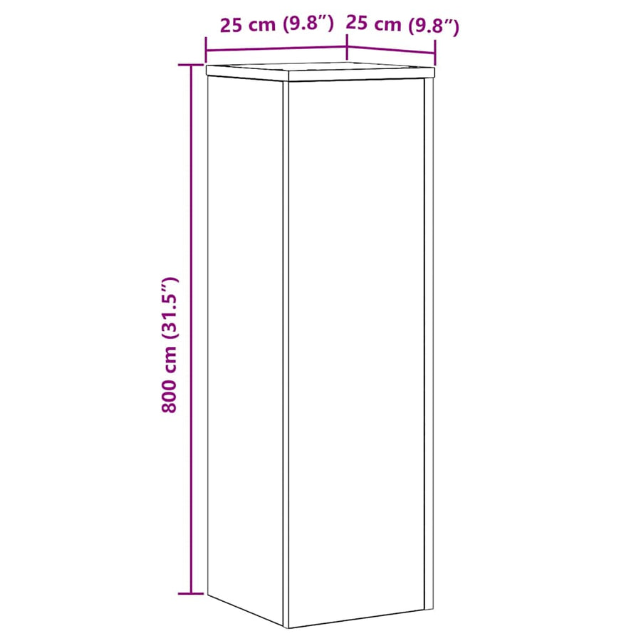Plantenstandaard 2 pcs Zwart Eiken 25 x 25 x 80 cm Bewerkt hout