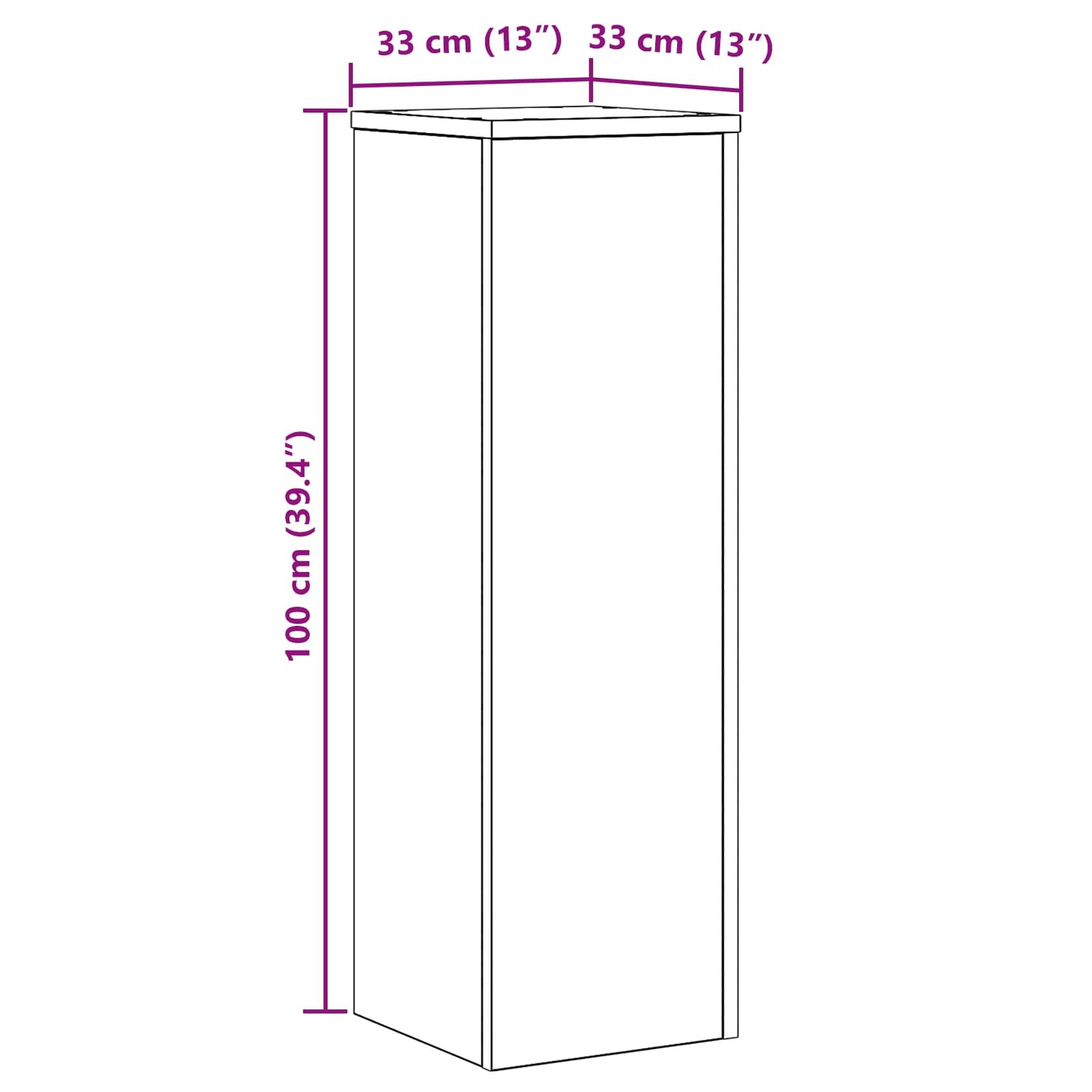 Plantenstandaard Zwart Eiken 33 x 33 x 100 cm Bewerkt hout