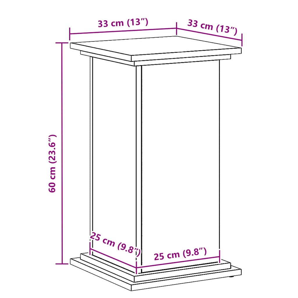 Plantenstandaard Zwart Eiken 33 x 33 x 60 cm Bewerkt hout