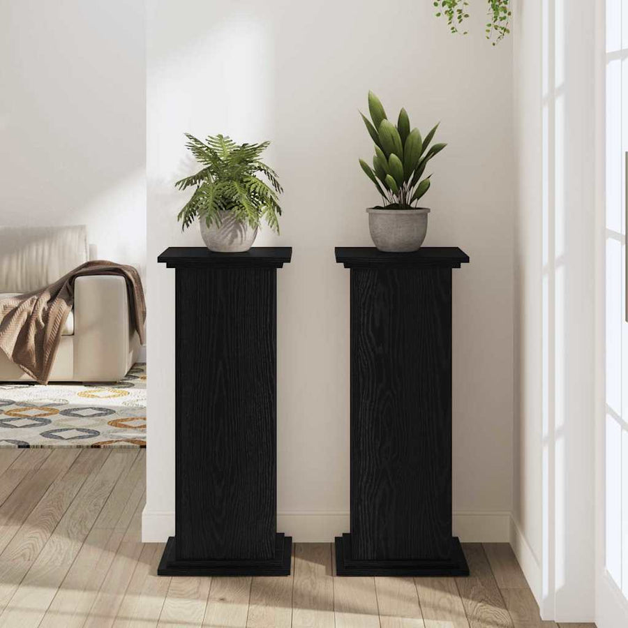 Plantenstandaard Zwart Eiken 33 x 33 x 80 cm Bewerkt hout