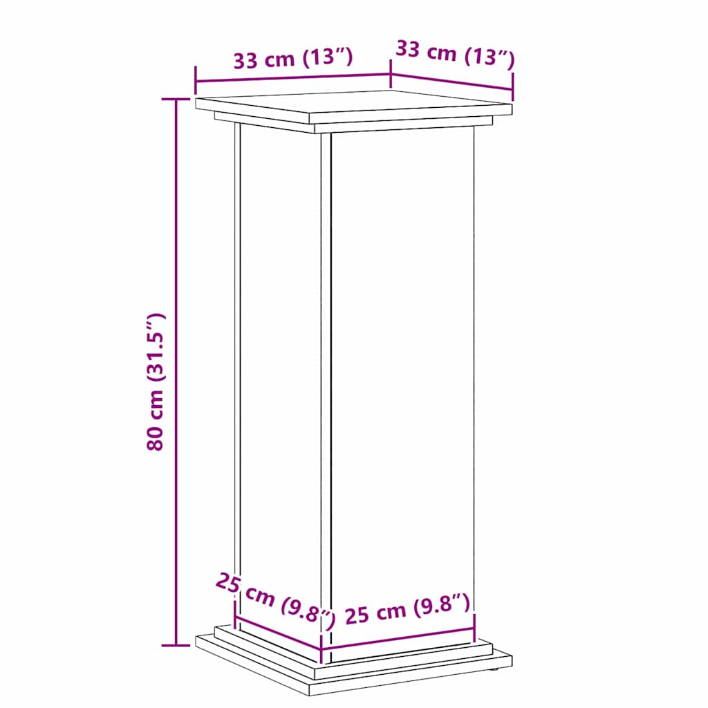 Plantenstandaard Zwart Eiken 33 x 33 x 80 cm Bewerkt hout