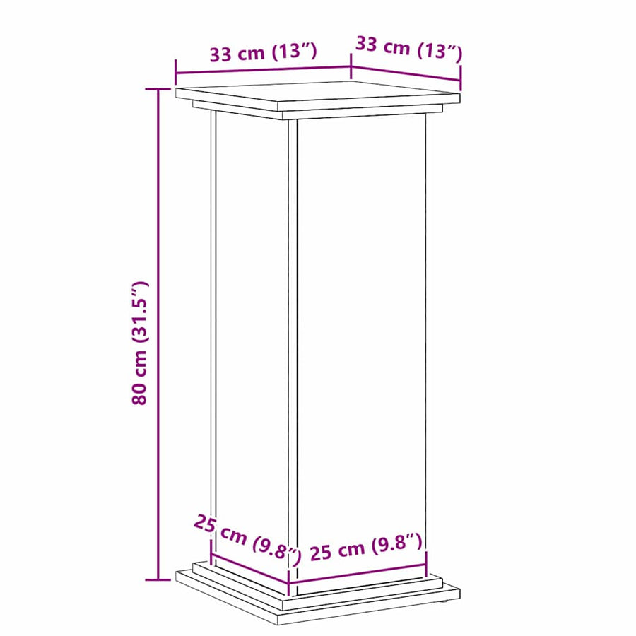 Plantenstandaard Zwart Eiken 33 x 33 x 80 cm Bewerkt hout