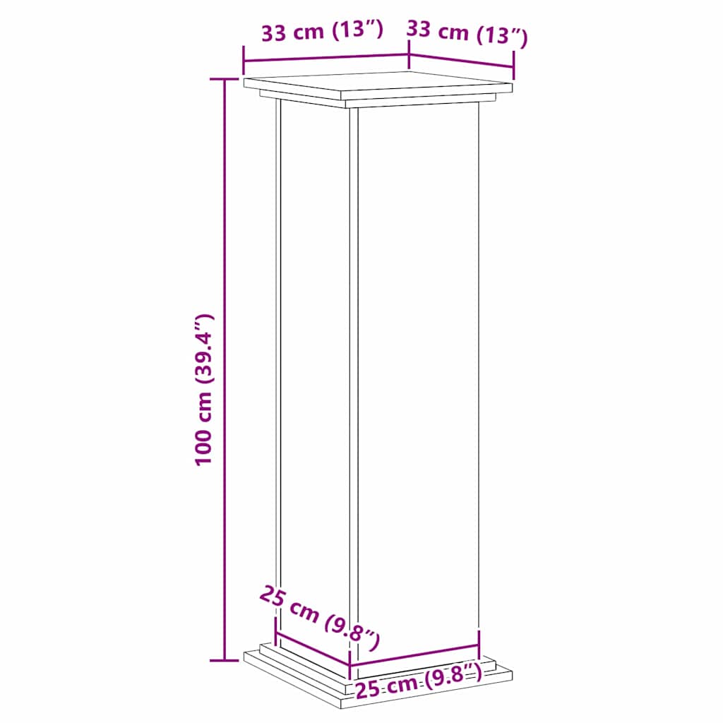 Plantenstandaard Zwart Eiken 33 x 33 x 100 cm Bewerkt hout