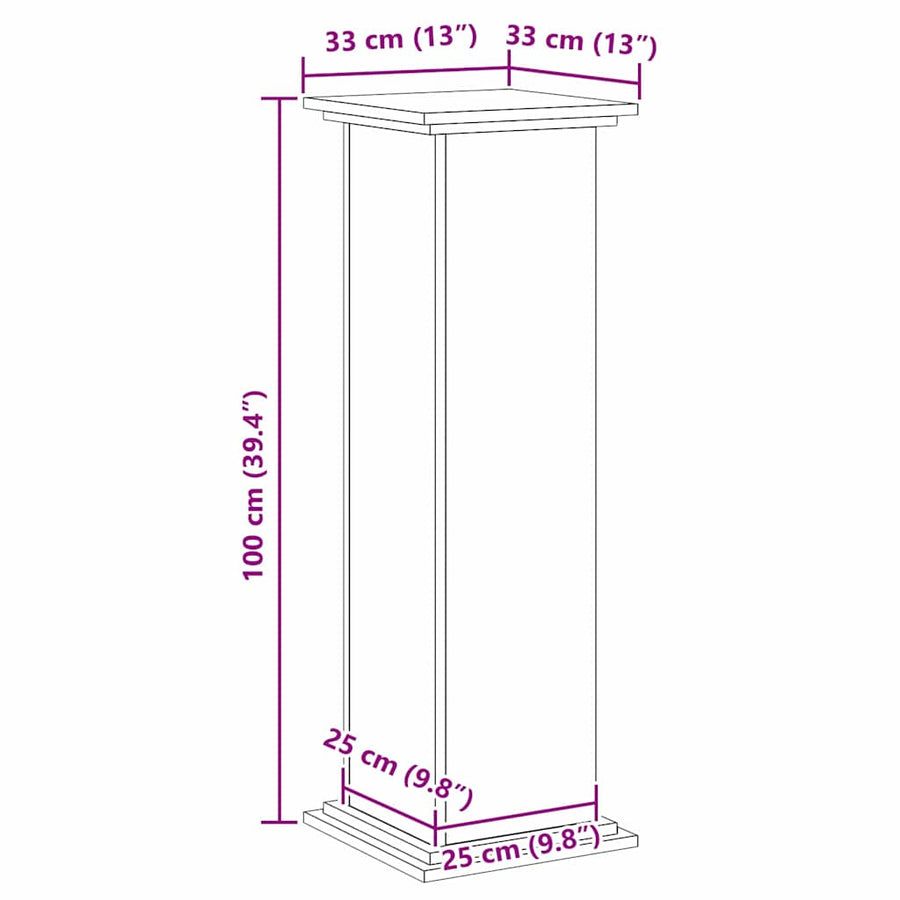 Plantenstandaard Zwart Eiken 33 x 33 x 100 cm Bewerkt hout