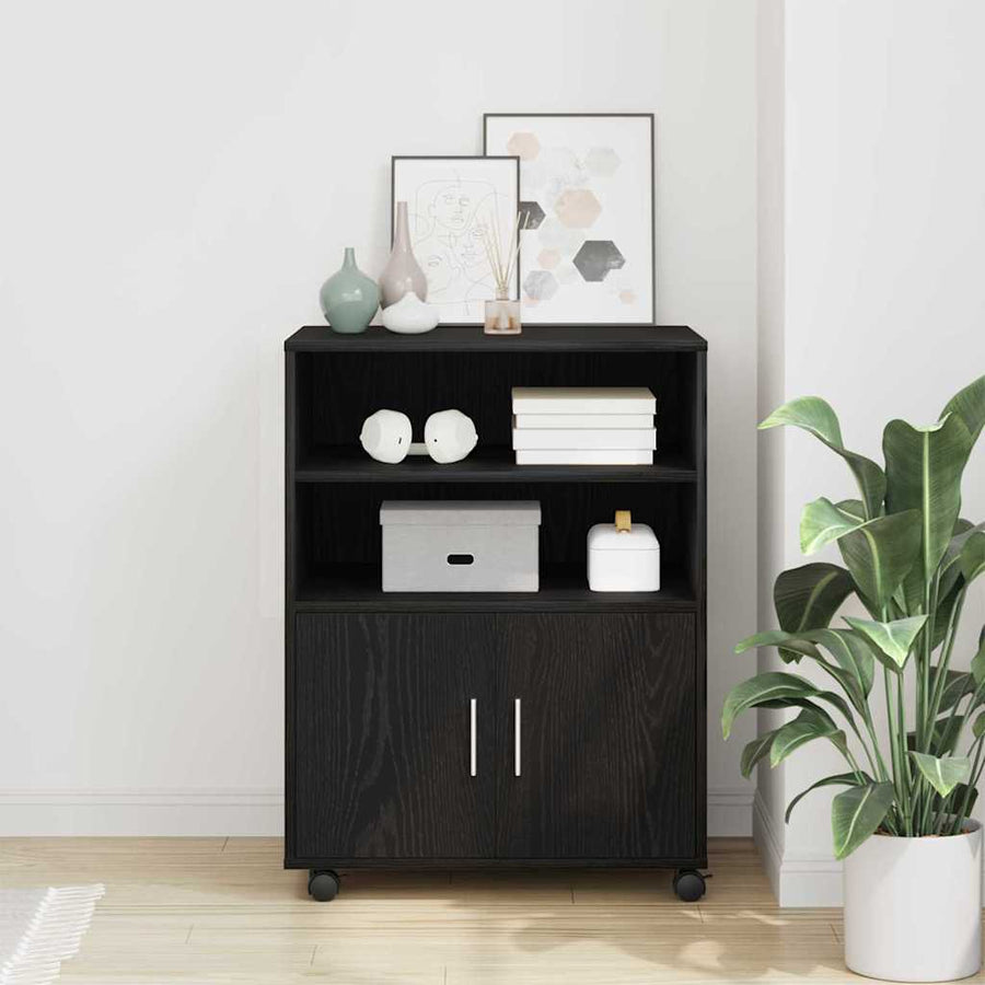 Kast met plank met wiel Zwart Eiken 60 x 48 x 74.5 cm