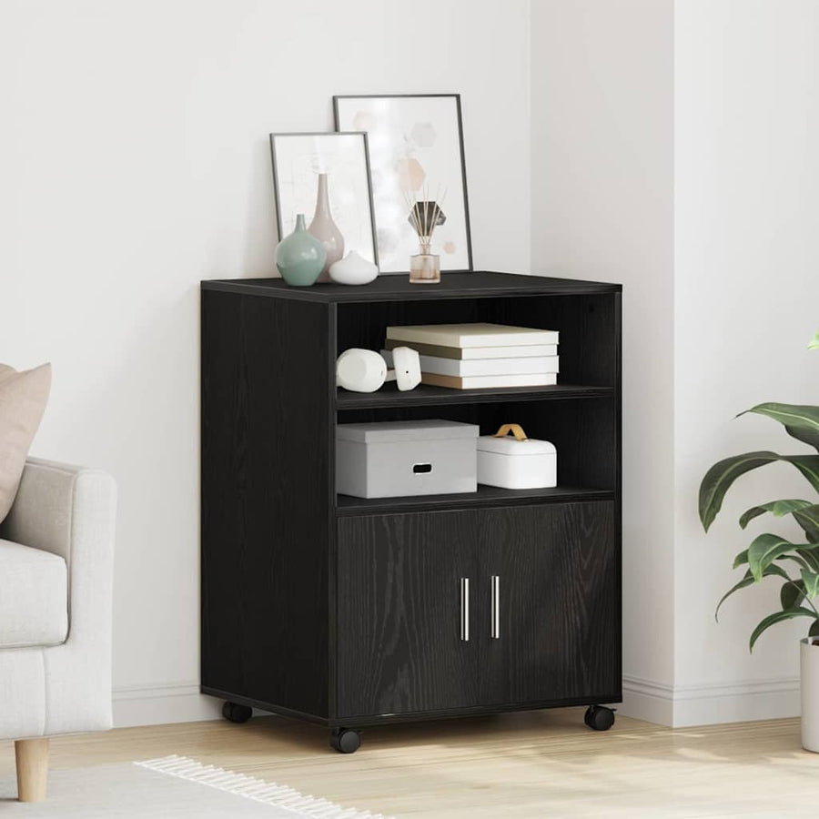 Kast met plank met wiel Zwart Eiken 60 x 48 x 74.5 cm