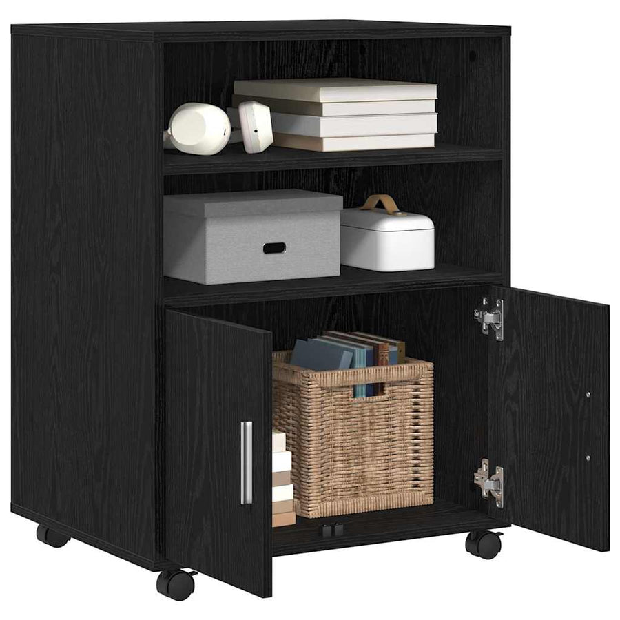 Kast met plank met wiel Zwart Eiken 60 x 48 x 74.5 cm