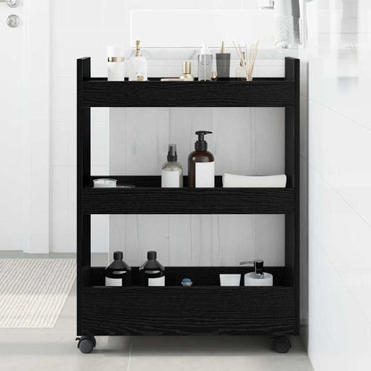 Smalle Opbergtrolley Zwart Eiken 60 x 22 x 80 cm Bewerkt hout