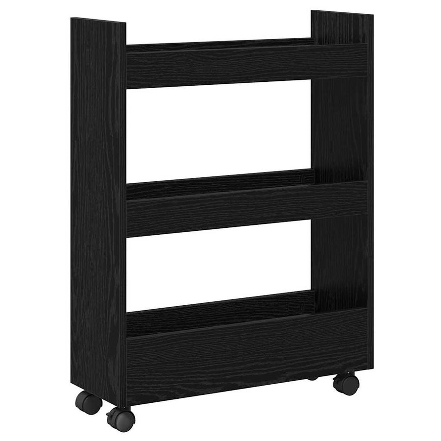 Smalle Opbergtrolley Zwart Eiken 60 x 22 x 80 cm Bewerkt hout