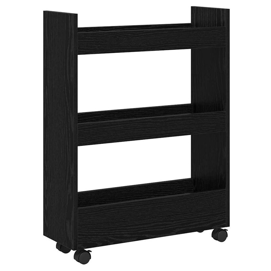 Smalle Opbergtrolley Zwart Eiken 60 x 22 x 80 cm Bewerkt hout