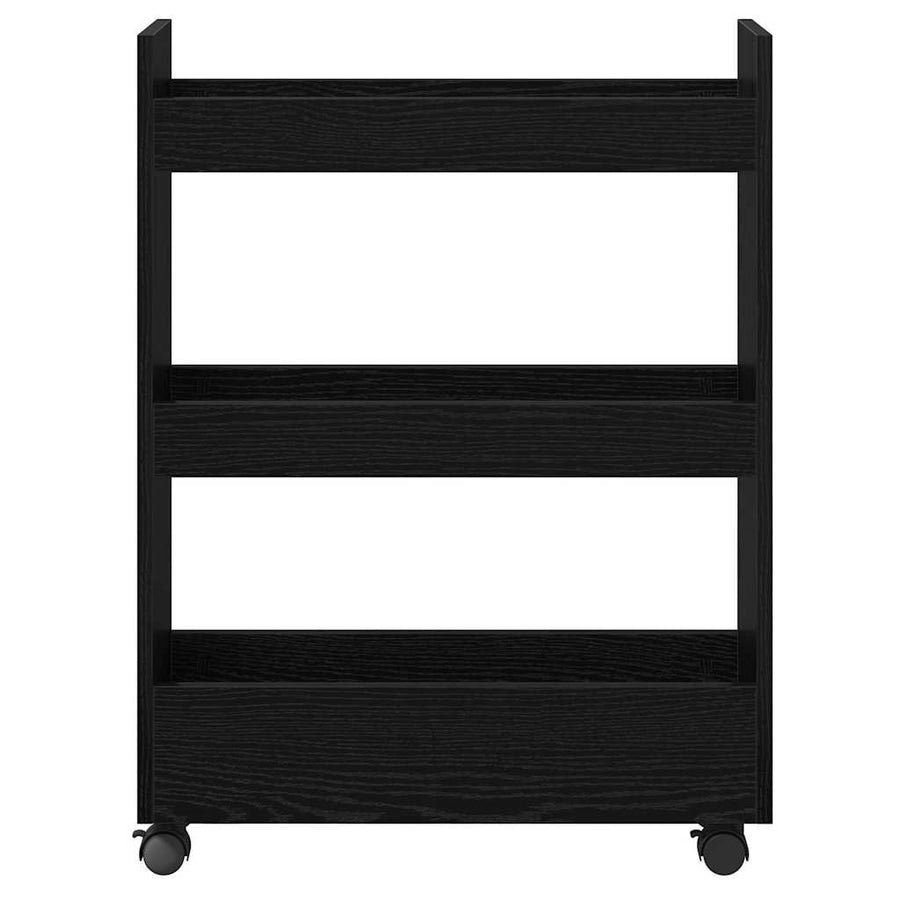 Smalle Opbergtrolley Zwart Eiken 60 x 22 x 80 cm Bewerkt hout