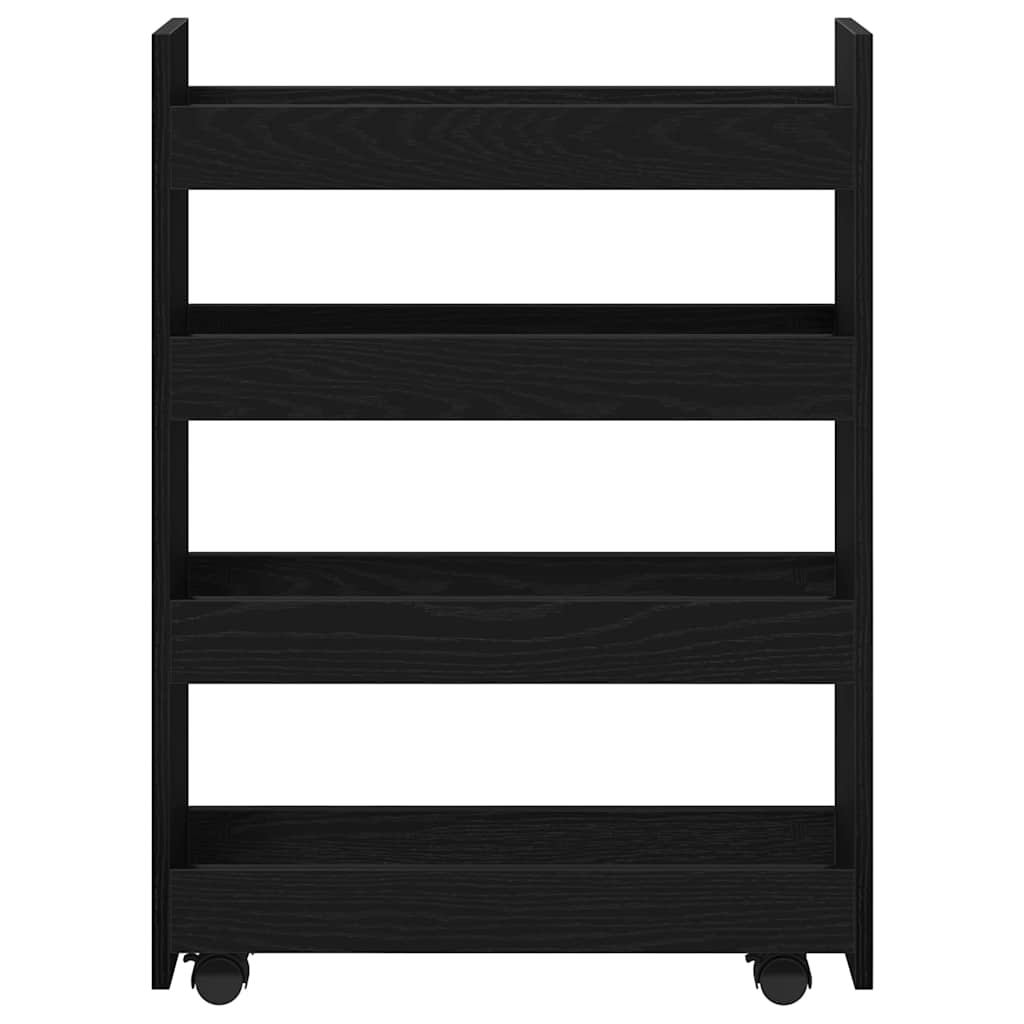Smalle Opslag Trolley 4 Laags Zwart Eiken Geengineerd Hout