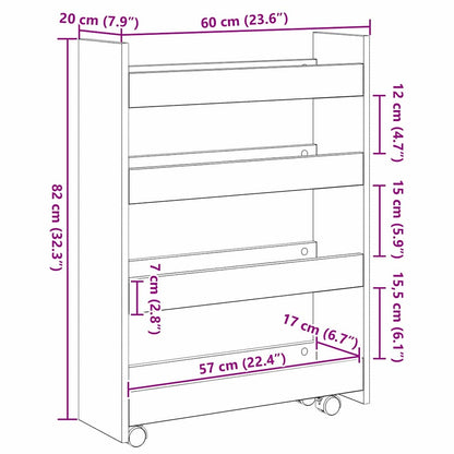 Smalle Opslag Trolley 4 Laags Zwart Eiken Geengineerd Hout