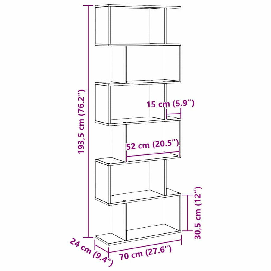 Boekenkast Zwart Eiken 70 x 24 x 193,5 cm Bewerkt hout